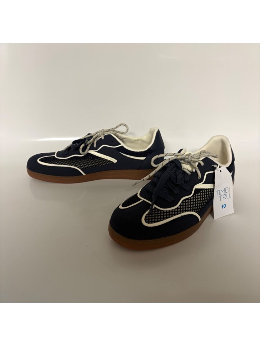 Time And Tru Navy White Mesh Lace-Up Sneakers Womens Sz 10 Memory Foam Shoes NEW